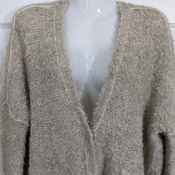 Free People Tan Beige Boucle Alpaca Blend Oversized Snap-Front Sweater - size XS - Picture 4 of 15